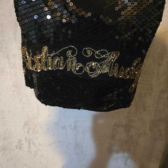 Christian Audigier Sequin Black/Gold Dark Feminine WhimsyGoth Witchy Era M Dress - Picture 5 of 7